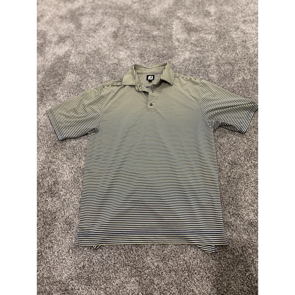 Foot Joy Golf Polo Size Small New Blue And Yellow Striped Pattern Short Sleeve - Picture 2 of 6